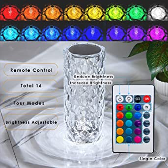 Rechargeable 16 Colors RGB Rose LED Night Light Color Changing Crystal Touch Table Lamp For Bedroom Nightstand |echo freindly night dim light lamp