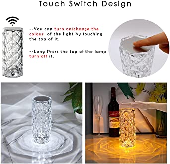 Rechargeable 16 Colors RGB Rose LED Night Light Color Changing Crystal Touch Table Lamp For Bedroom Nightstand |echo freindly night dim light lamp