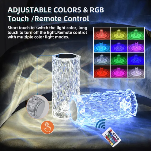 Rechargeable 16 Colors RGB Rose LED Night Light Color Changing Crystal Touch Table Lamp For Bedroom Nightstand |echo freindly night dim light lamp