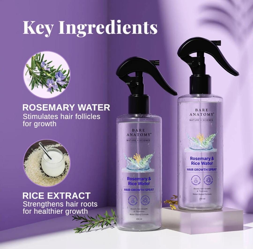 Rosemary & Rice Water Hair Growth Spray 200ml | Anti Hair Fall, Hair Thickening & Strengthening Spray